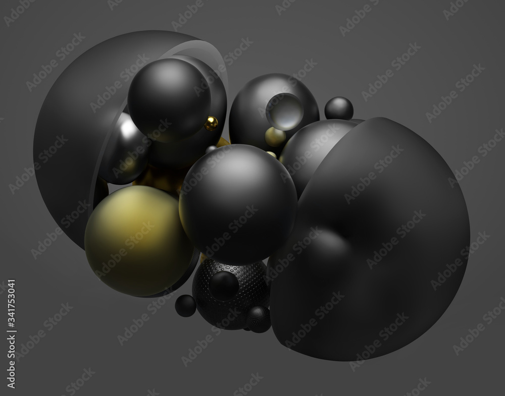 3d render of abstract art 3d composition with surreal flying opened cylinder capsule or pill with small balls inside in black metal gold and glass materials on dark grey background 3d render of abstract art 3d composition with surreal flying opened cylinder capsule or pill with small balls inside in black metal gold and glass materials on dark grey background