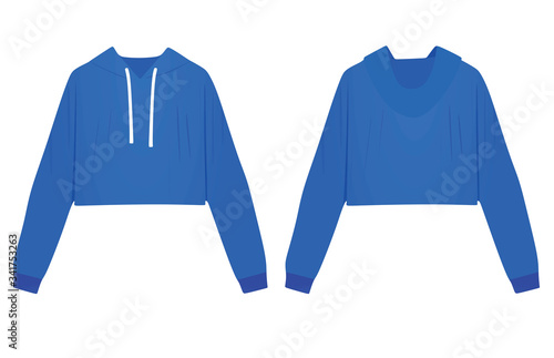 Woman blue crop hoodie. vector illustration