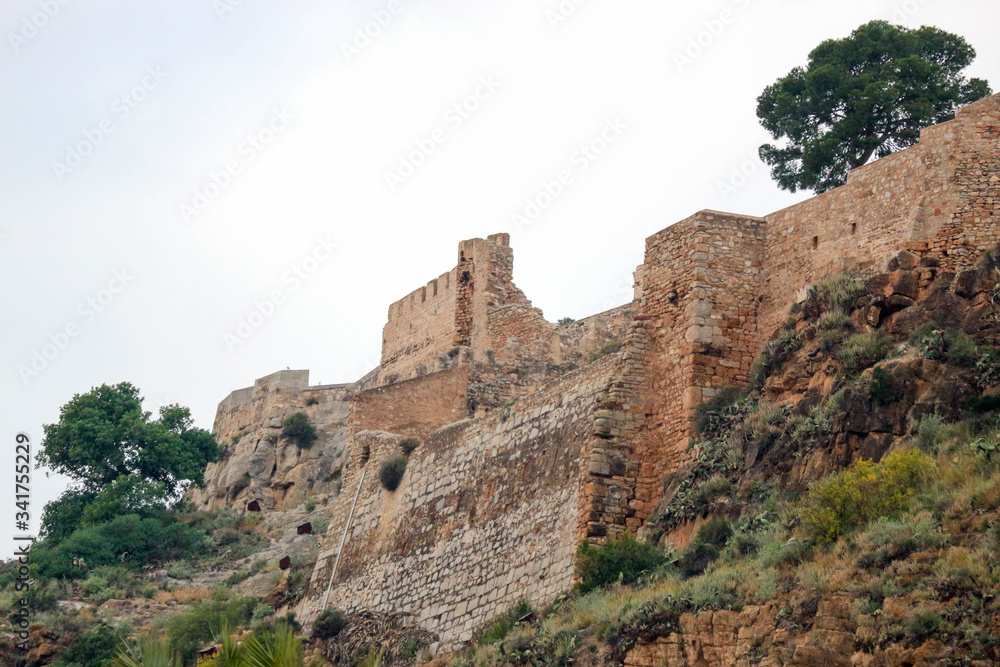 View to the wall of old Sagunto castle, Spain