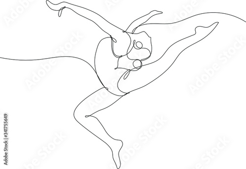 donna che pratica ginnastica artistica, disegnato con singola sottile  linea continua