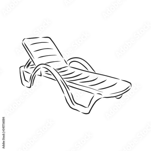Hand drawn vector illustration in black ink on white background. A beach bed in doodle style. Isolated outline. beach bed chaise longue vector sketch illustration