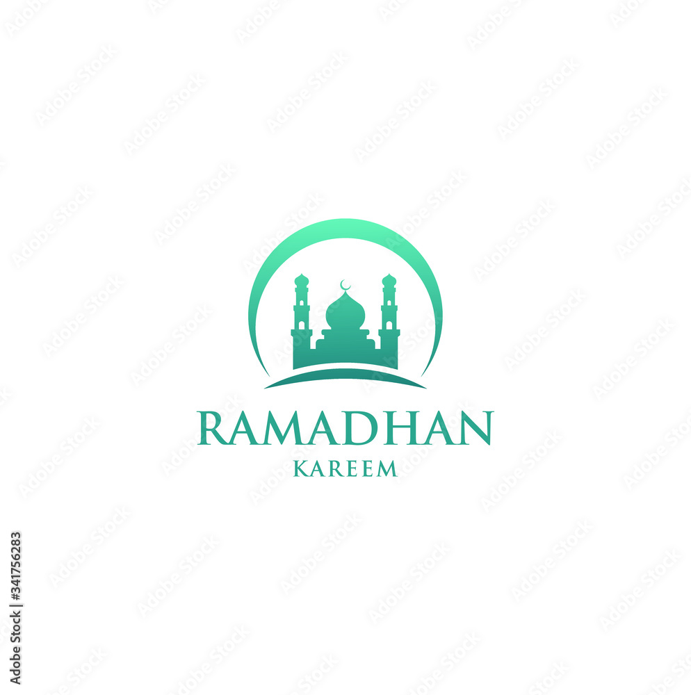 ramadhan kareem mosque logo concept. Marhaban ya Ramadhan islamic greeting vector design