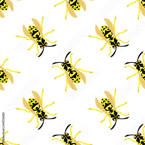 wasp pattern, seamless vector pattern with insects in scribble style. © Tatiana