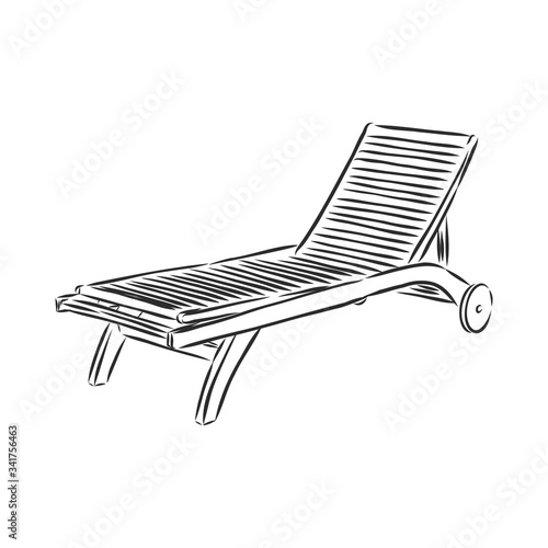 Hand drawn vector illustration in black ink on white background. A beach bed in doodle style. Isolated outline. beach bed chaise longue vector sketch illustration