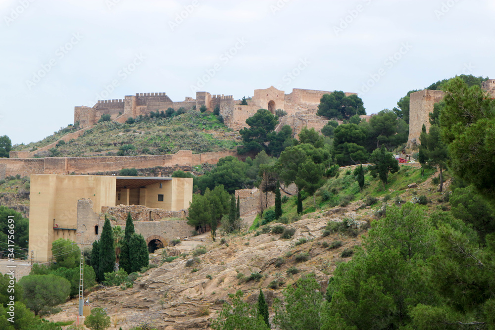 panoramic view of the sagunto old medieval fortress and ruins of roman theatre