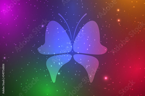 Abstract image of a butterfly on a bright multi-colored background. Illustration. © flexelf