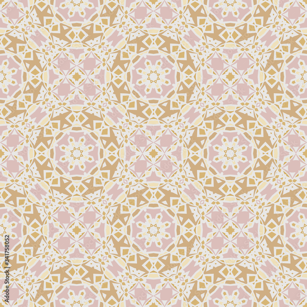 Creative color abstract geometric pattern in pink and yellow, vector seamless, can be used for printing onto fabric, interior, design, textile, pillows.