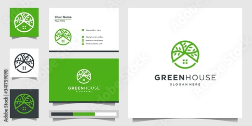 logo with a modern concept of a green house, life, nature. Design template, Premium vector.