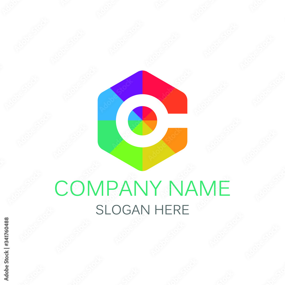 Colorful letter c with hexagon logo Colorful letter c with hexagon logo