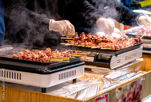 Photos Japanese BBQ Grill octopus at the Tsukiji Fish Market