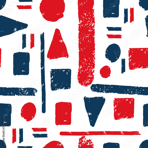 Classic blue and red figures repeat pattern print background design