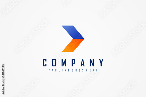 Right Arrow Logo. Blue and Red Gradient Geometric Arrow Origami Style. Usable for Business and Technology Logos. Flat Vector Logo Design Template Element.