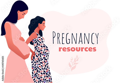 Pregnancy resources type. Sad pregnant female characters. Slim pregnant women. Sad pregnant female characters. Problem pregnancy. Flat cartoon vector illustration