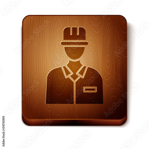 Brown Oilman icon isolated on white background. Wooden square button. Vector Illustration