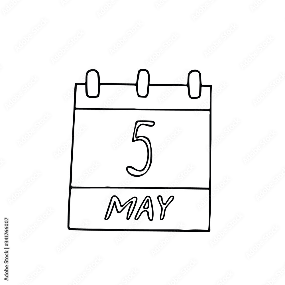 calendar hand drawn in doodle style. May 5. International Day of the Midwife, World Asthma, date. icon, sticker, element calendar hand drawn in doodle style. May 5. International Day of the Midwife, World Asthma, date. icon, sticker, element