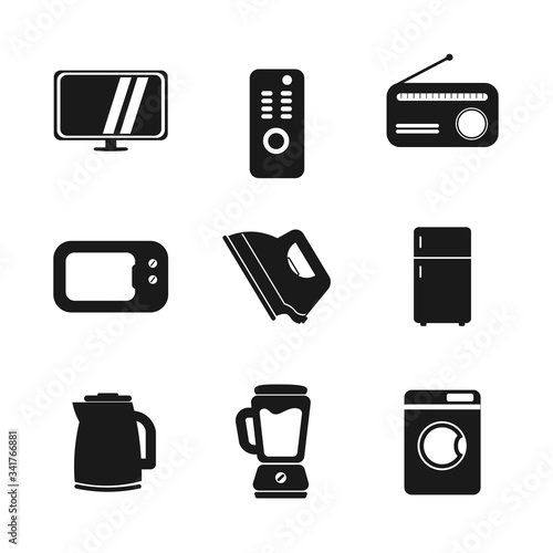 home appliances icon set with washing-machine, fridge , Television icon photo