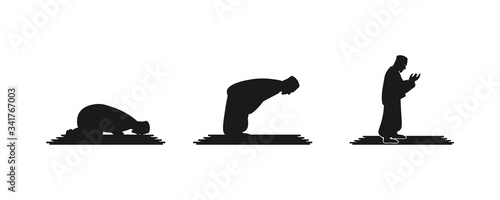 namaz icon set, character commits a sajda silhouette element for illustration.