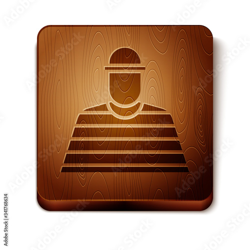Brown Prisoner icon isolated on white background. Wooden square button. Vector Illustration