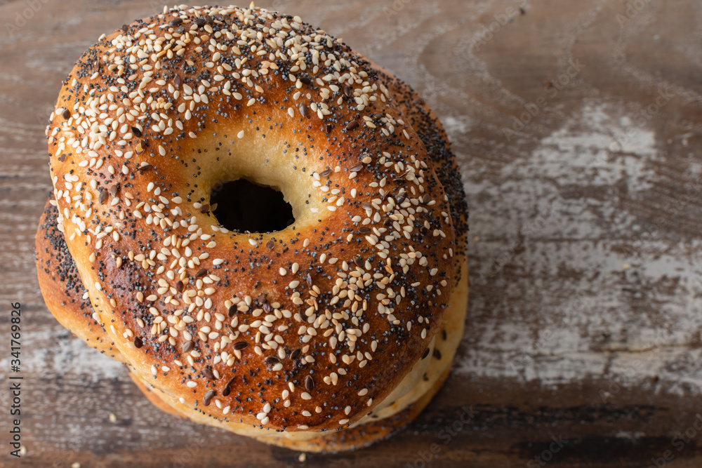 homemade bagel with seeds