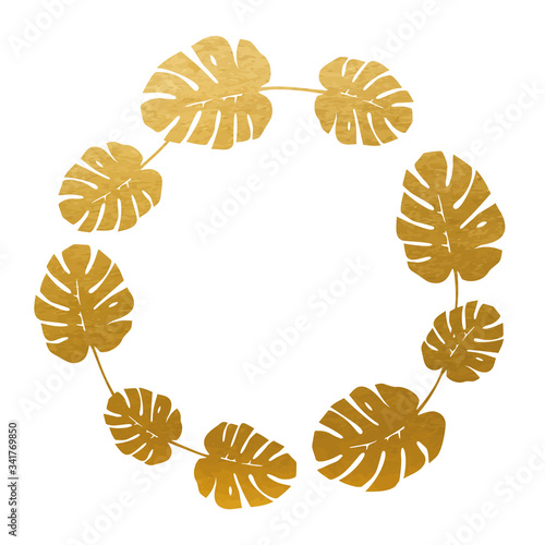 Modern Golden Philodendron Leaves Frame - Vector Silhouette