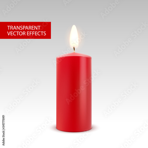 Vector candle wax isolated decoration. Candlelight flame for celebration. Glowing realistic candle light on transparent