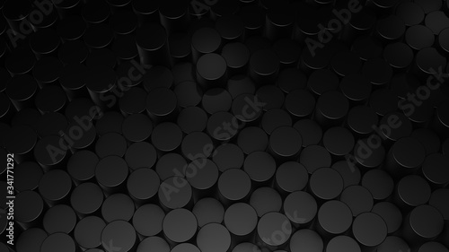 3D rendering of abstract cylindrical geometric black surfaces in virtual space