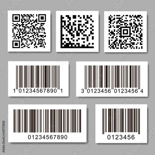 Set of barcode stickers. QR code label collection