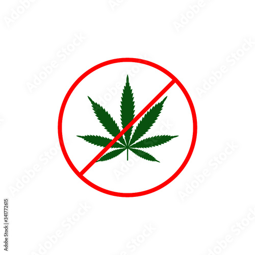 Warning banner no hemp cannabis. Not allowed marijuana symbol isolated on white background
