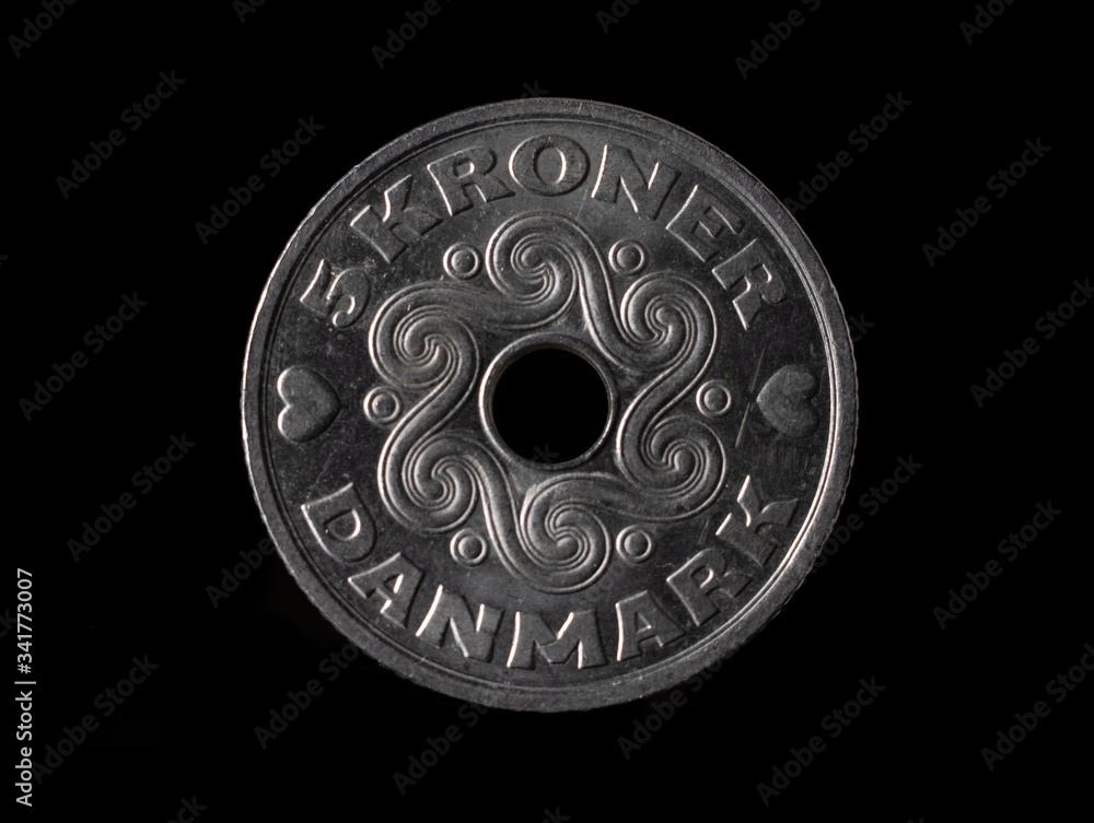 5 Danish kroner coin from Denmark isolated on black 5 Danish kroner coin from Denmark isolated on black