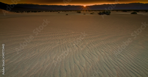 Sunset Over The Panamint Range and The Mesquite Flat Sand Dunes, Death Valley National Park, California, USA