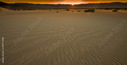Sunset Over The Panamint Range and The Mesquite Flat Sand Dunes, Death Valley National Park, California, USA