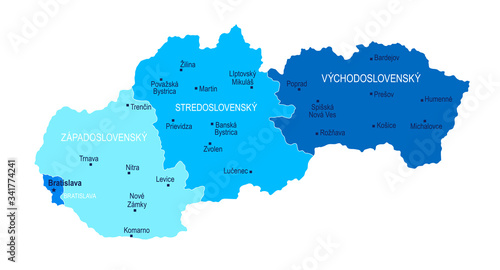 Slovakia map. Cities, regions. Vector
