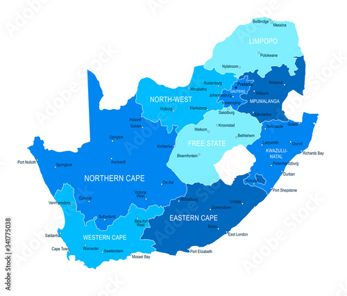 South Africa map. Cities, regions. Vector