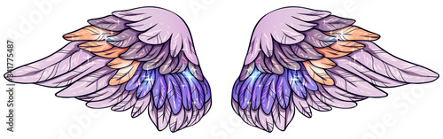 Beautiful shiny glittery magic angel violet peachy wings, vector