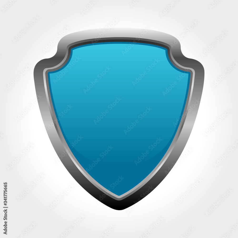 Strong metallic glossy shield for protection.Vector blue protection shield. Strong metallic glossy shield for protection.Vector blue protection shield.
