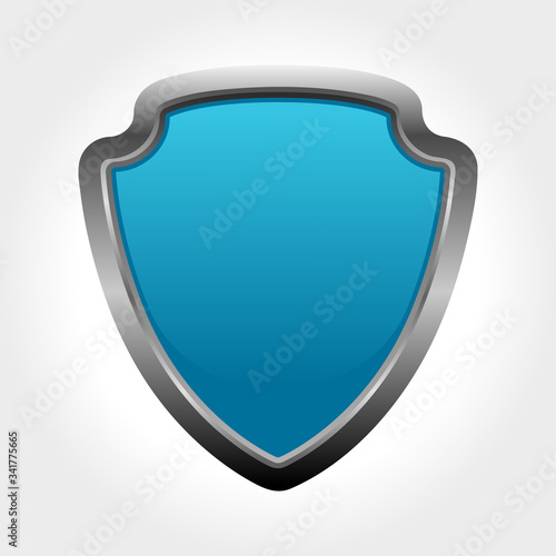 Strong metallic glossy shield for protection.Vector blue protection shield.