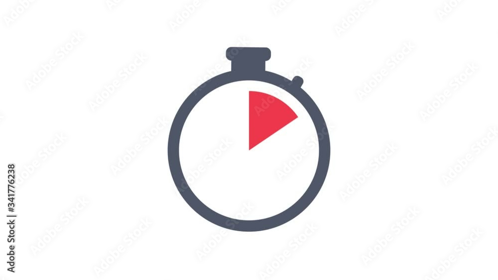 Stopwatch flat animation icon design moving arrows on white background.
