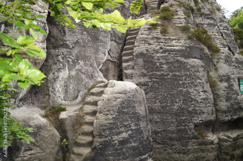 Steps carved in the mountain. Bastei has been famous for over 200 years with its unique Bastai Bridge