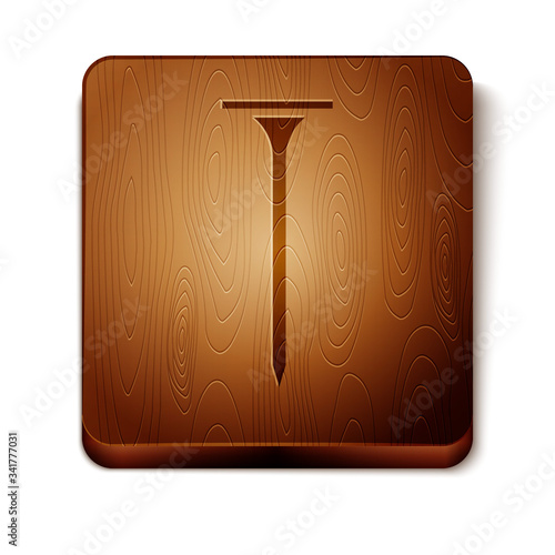 Brown Metallic nail icon isolated on white background. Wooden square button. Vector Illustration