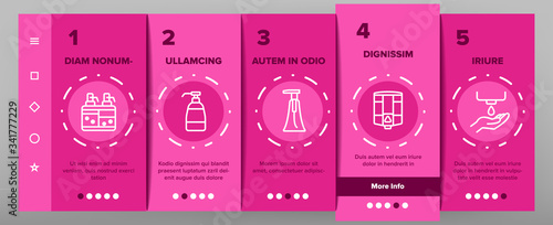 Soap Dispenser Tool Onboarding Icons Set Vector. Soap Dispenser Equipment Fow Wash Hand, Bottle For Lotion, Hygiene Liquid Drop Illustrations
