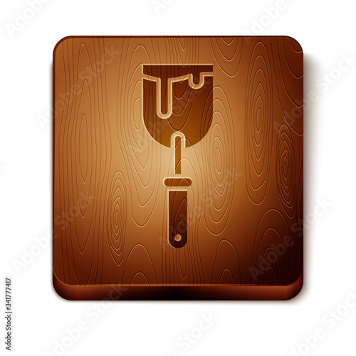 Brown Putty knife icon isolated on white background. Spatula repair tool. Spackling or paint instruments. Wooden square button. Vector Illustration