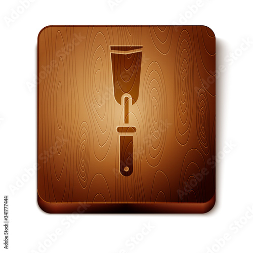 Brown Putty knife icon isolated on white background. Spatula repair tool. Spackling or paint instruments. Wooden square button. Vector Illustration