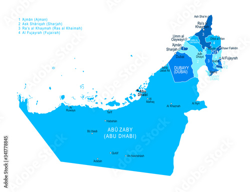 United Arab Emirates map. Cities, regions. Vector
