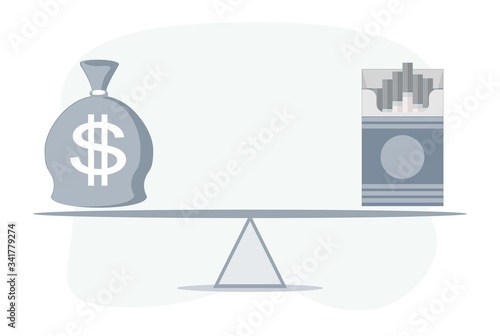 Money or habits. Vector flat design illustration.