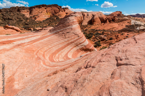 Canvas Print The Striated Sandstone Slickrock of Fire Wave in Fire Valley, Valley of Fire Sta