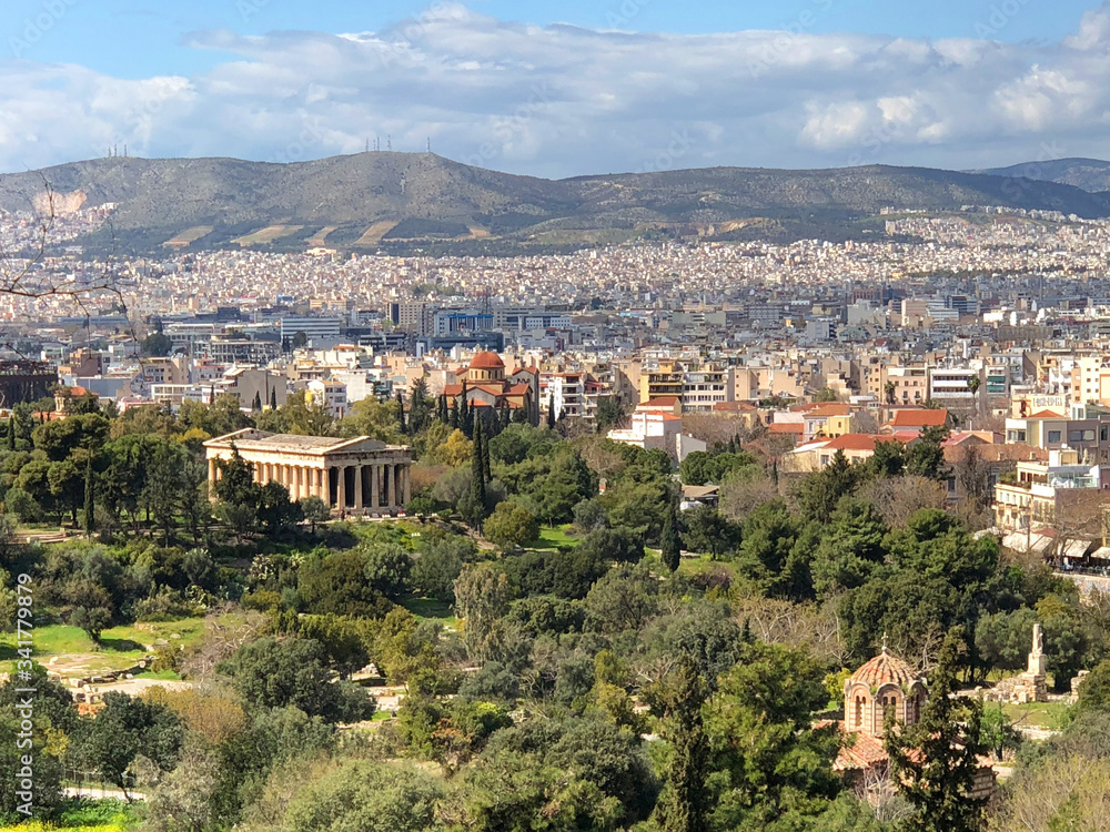 View to The Temple of Hephaestus and to the city from view point.