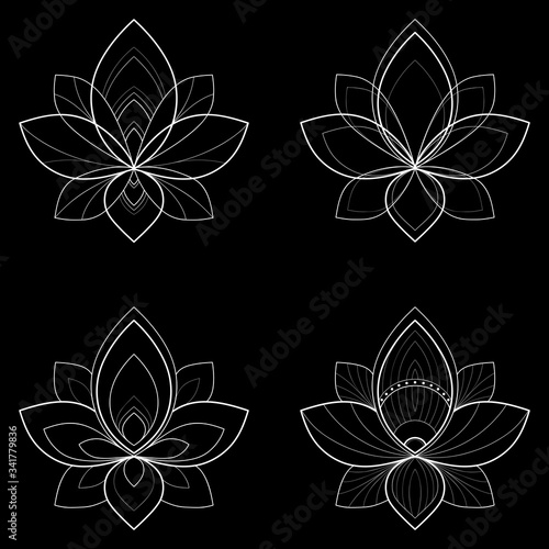 Fototapeta Naklejka Na Ścianę i Meble -  Set of four ethnic Mandala ornament isolated on black background. Henna tattoo design. Vector illustration