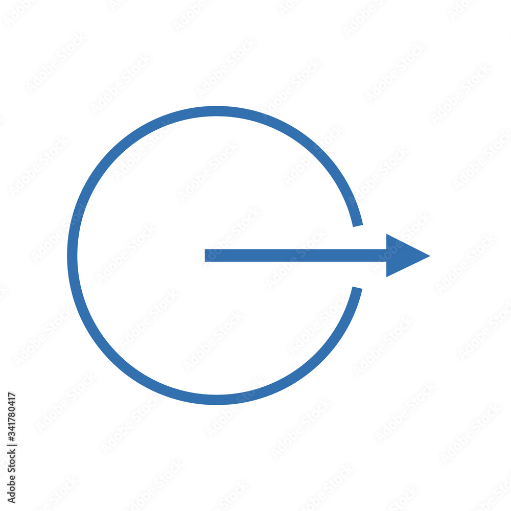 The arrow goes sideways from a circle on a white background The arrow goes sideways from a circle on a white background
