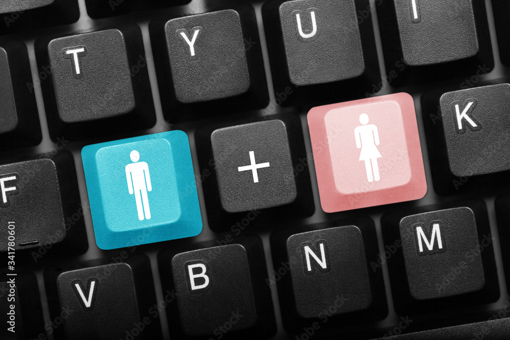 Three keys conceptual keyboard - Man and Woman symbols keys with plus symbol