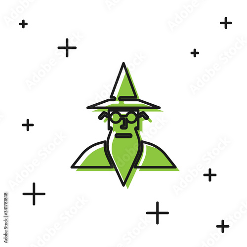 Black Wizard warlock icon isolated on white background.  Vector Illustration
